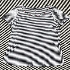 Talbots Striped Black and White Women's Top with Colorful Embroidered Neckline.